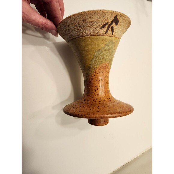 Handmade Ceramic Candle Holder Pottery Signed Artisan Rustic Design Vintage - Picture 10 of 14